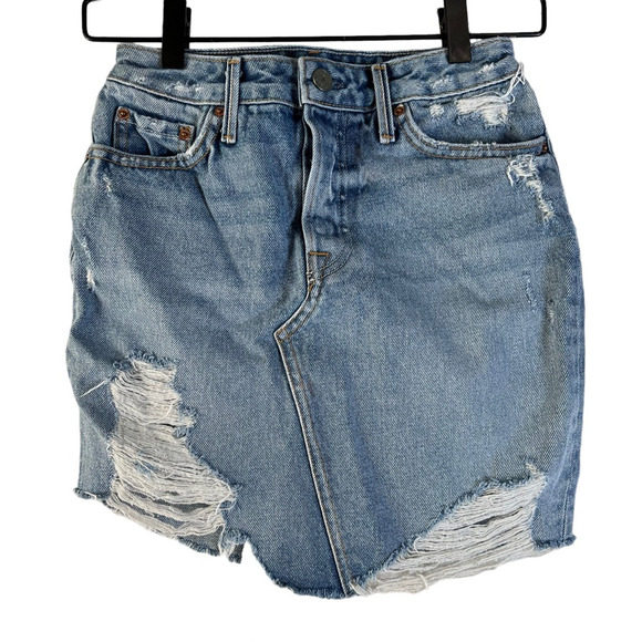 GRLFRND Dresses & Skirts - Grlfrnd Denim Rhoda Mini Skirt Blue Distressed Denim 5-Pockets USA 24 New
